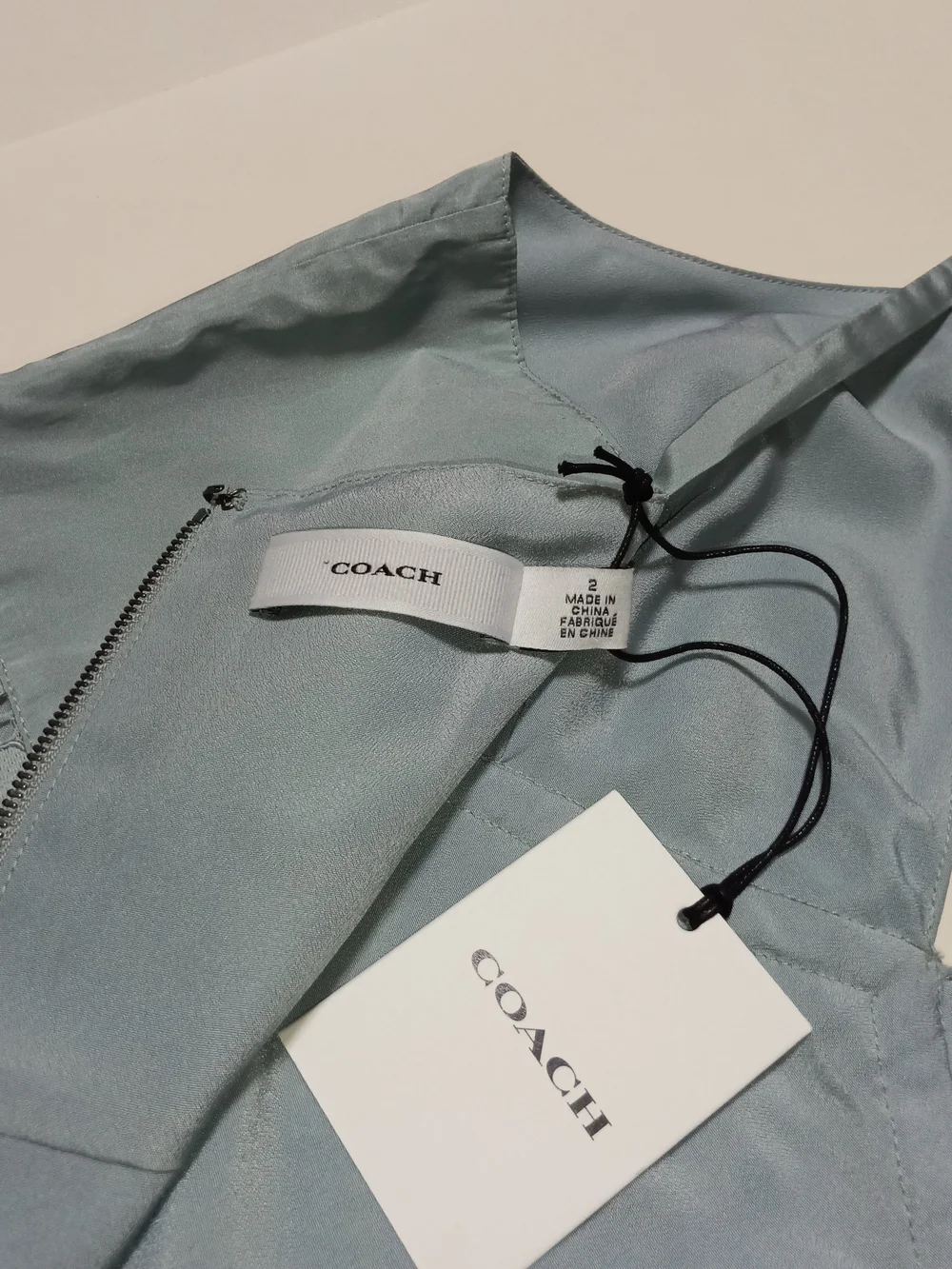 Coach Lace Slip Cami Mini Dress Accent Bow in Dusty Blue Size 2